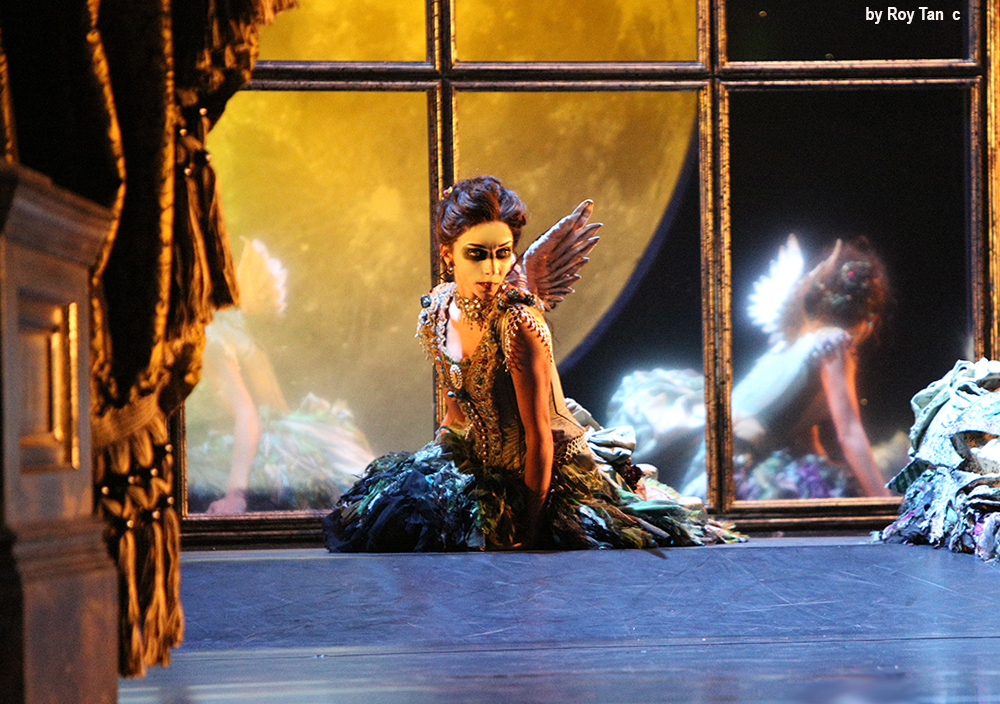 Kate Lyons onstage in Matthew Bourne's Sleeping Beauty for New Adventures, at Sadler's Wells Theatre, performing as Hibernia Fairy, costume by Lez Brotherston 